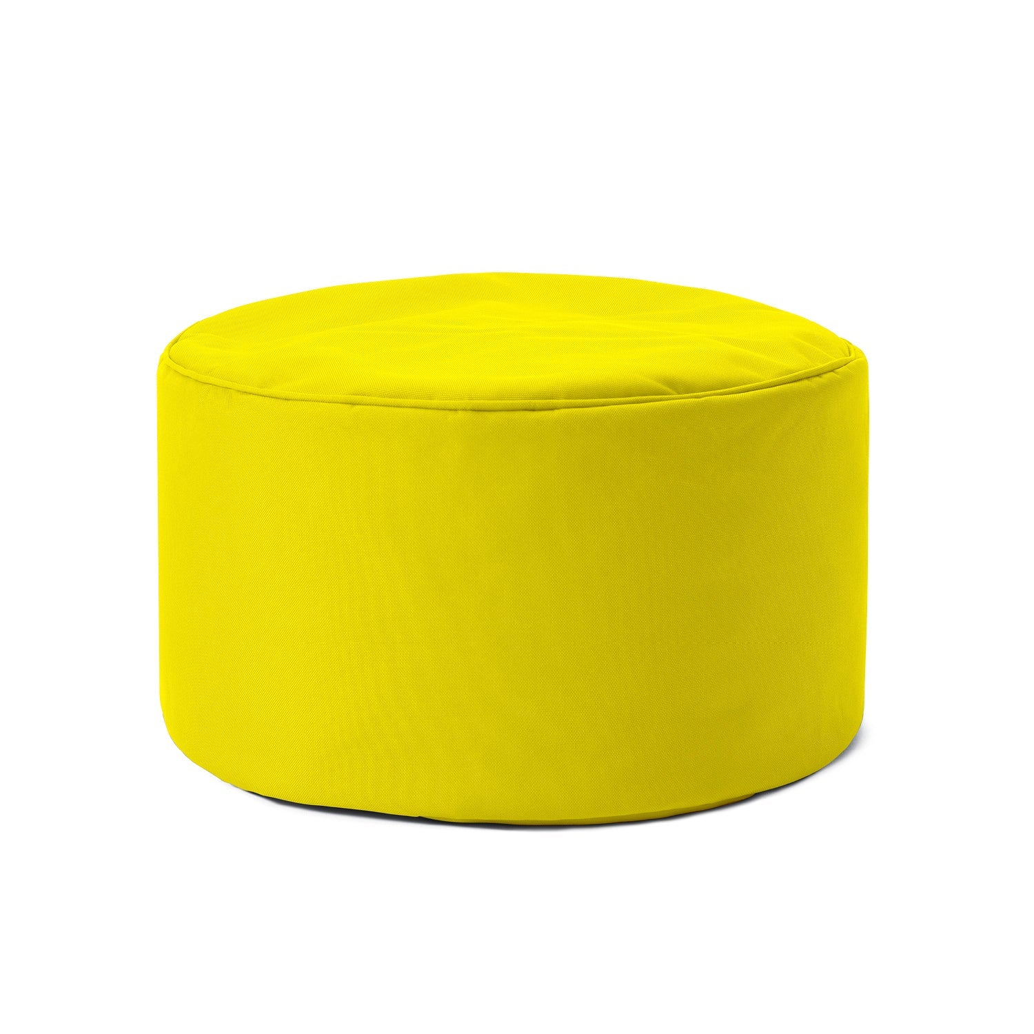 Kompakter Hocker/Pouf/Ablage für Indoor & Outdoor in Gelb vor weißem Hintergrund.