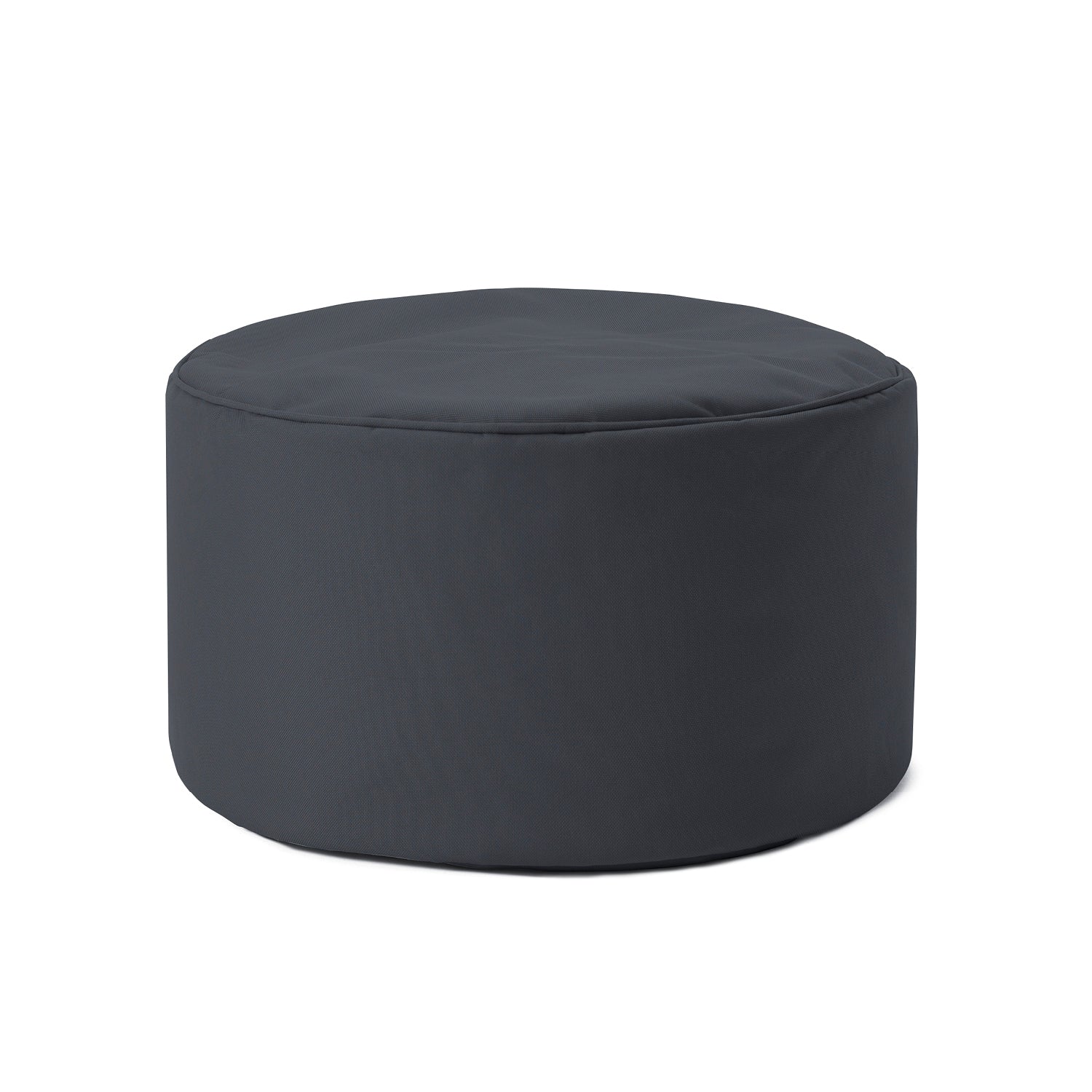 Kompakter Hocker/Pouf/Ablage für Indoor & Outdoor in Stahlgrau vor weißem Hintergrund.