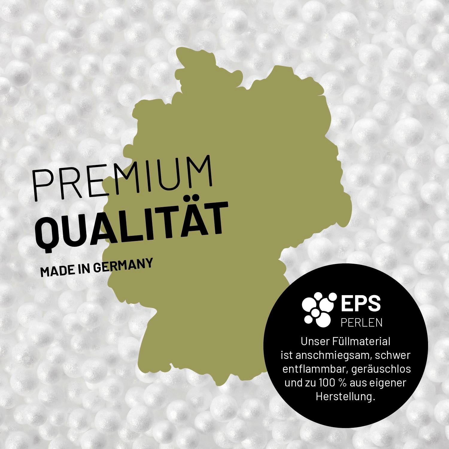 Umrisse der Deutschland-Karte mit Hinweis auf die EPS-Perlen und LUMALAND Germany 5 Jahre Garantie auf die Aussenhülle.