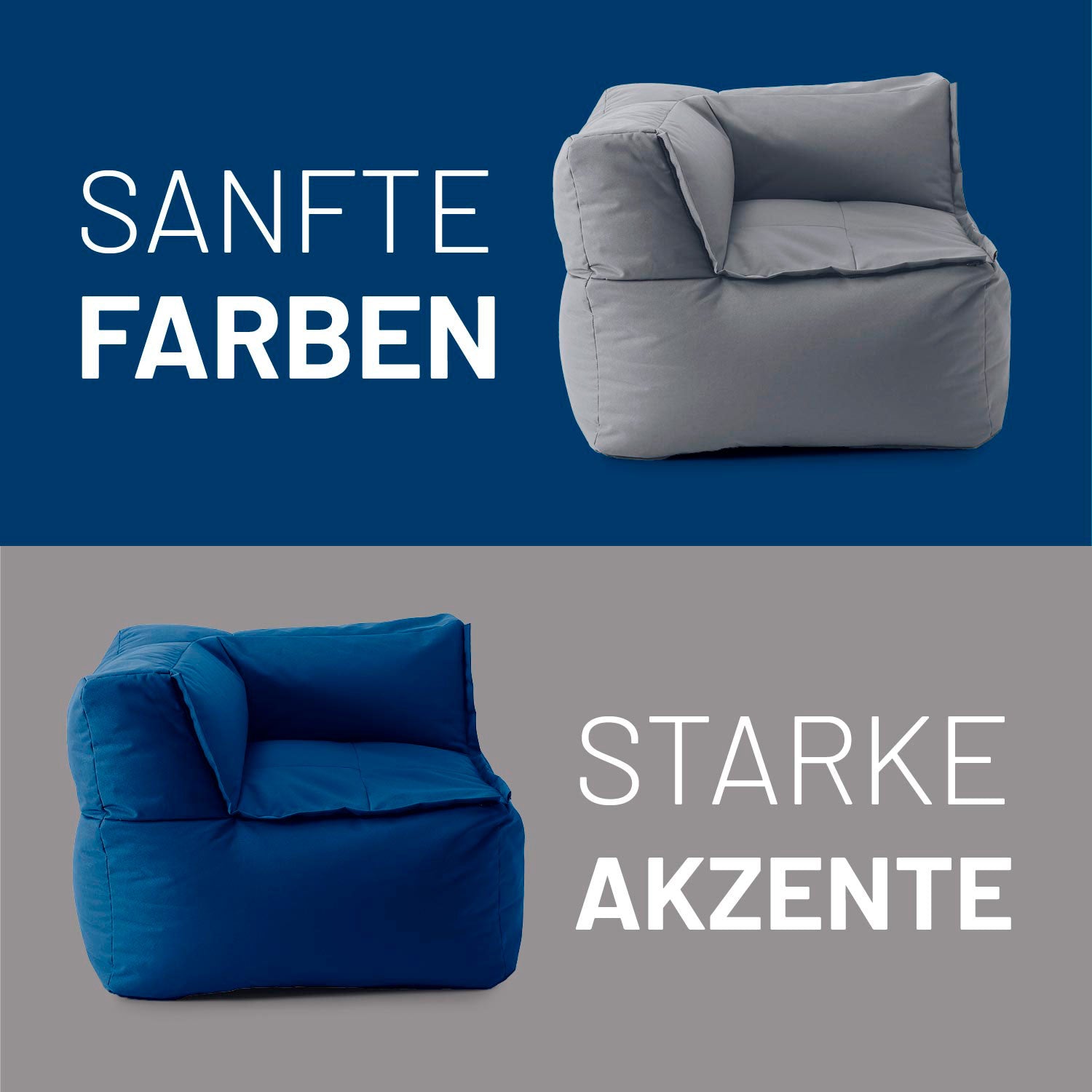 Eckteil in Grau und Navyblau auf Kontrastfarbe - Sanfte Farben & Starke Akzente.