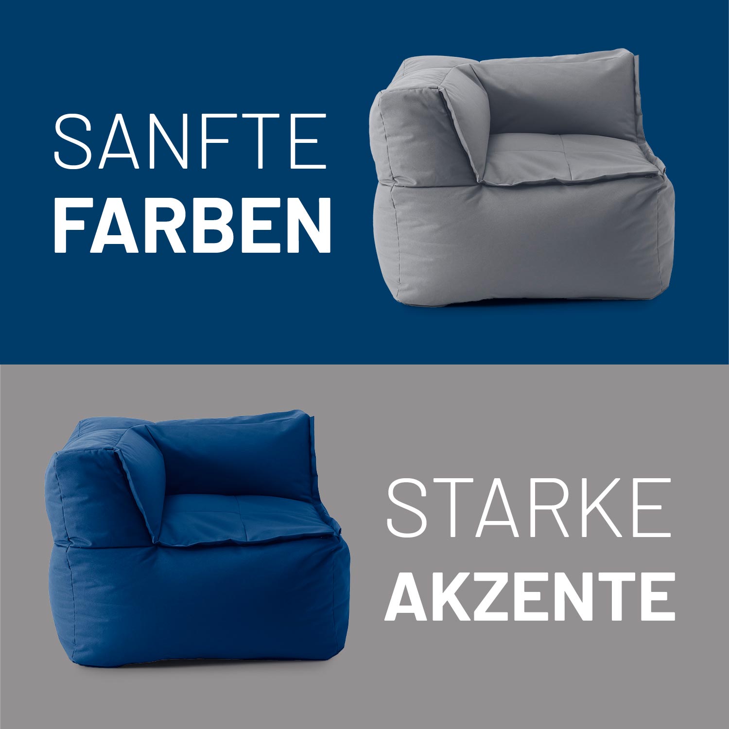 Eckteil in Grau und Navyblau auf Kontrastfarbe - Sanfte Farben & Starke Akzente.