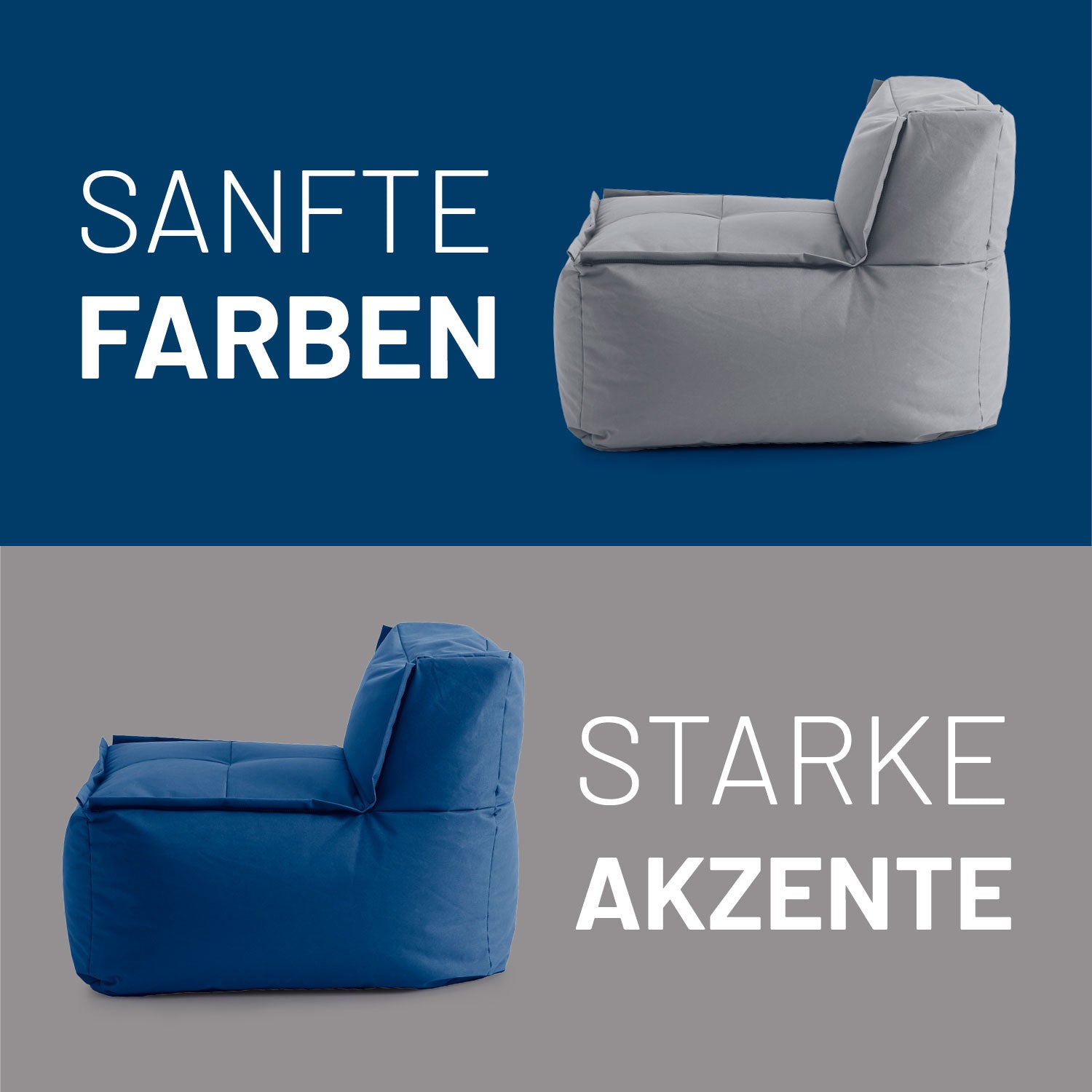 Mittelteil in Grau und Navyblau auf Kontrastfarbe - Sanfte Farben & Starke Akzente.