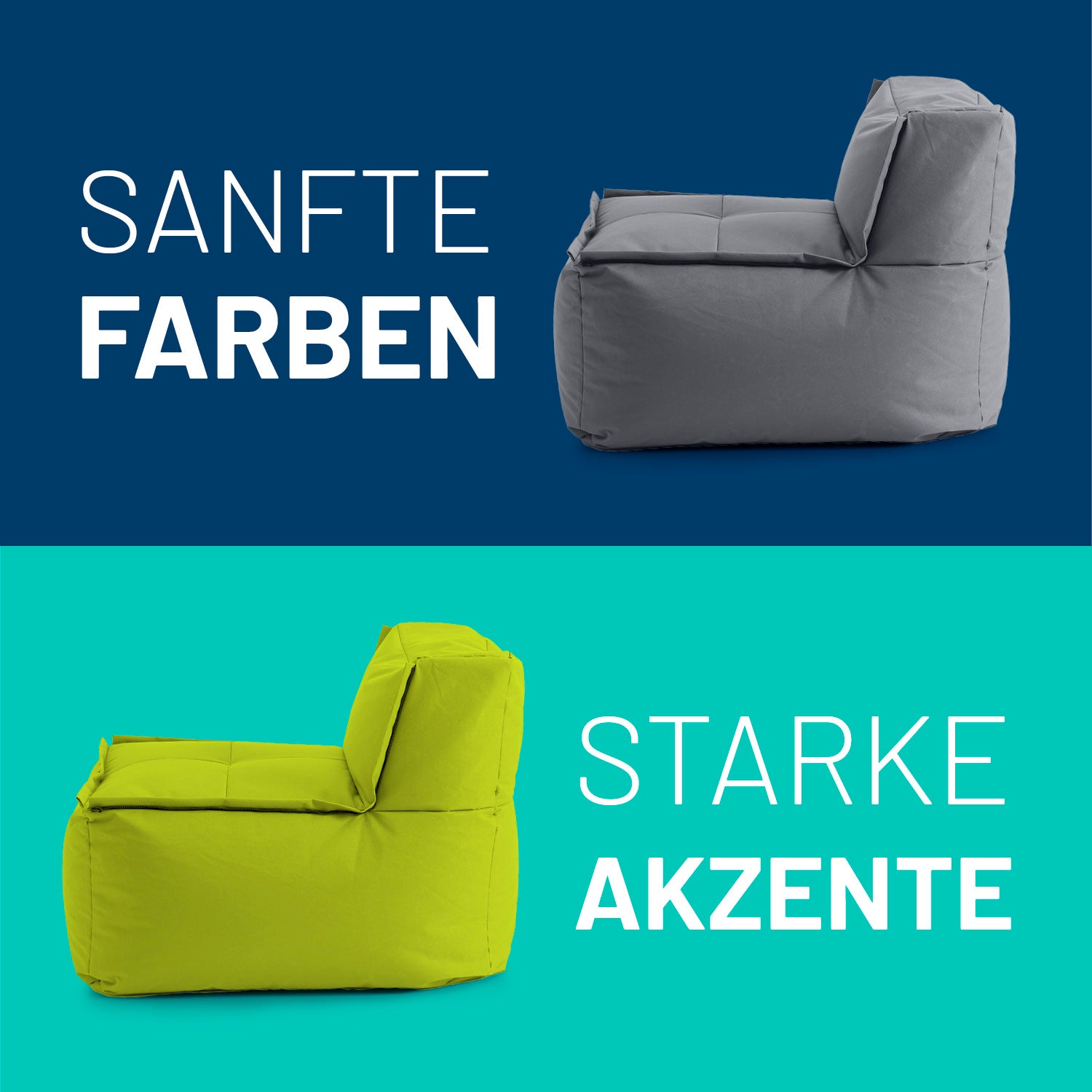 Mittelteil in Grau und Apfelgrün auf Kontrastfarbe - Sanfte Farben & Starke Akzente.