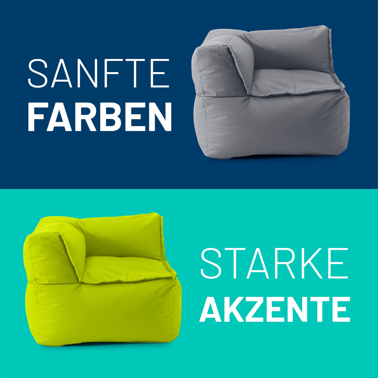 Eckteil in Grau und Apfelgrün auf Kontrastfarbe - Sanfte Farben & Starke Akzente.