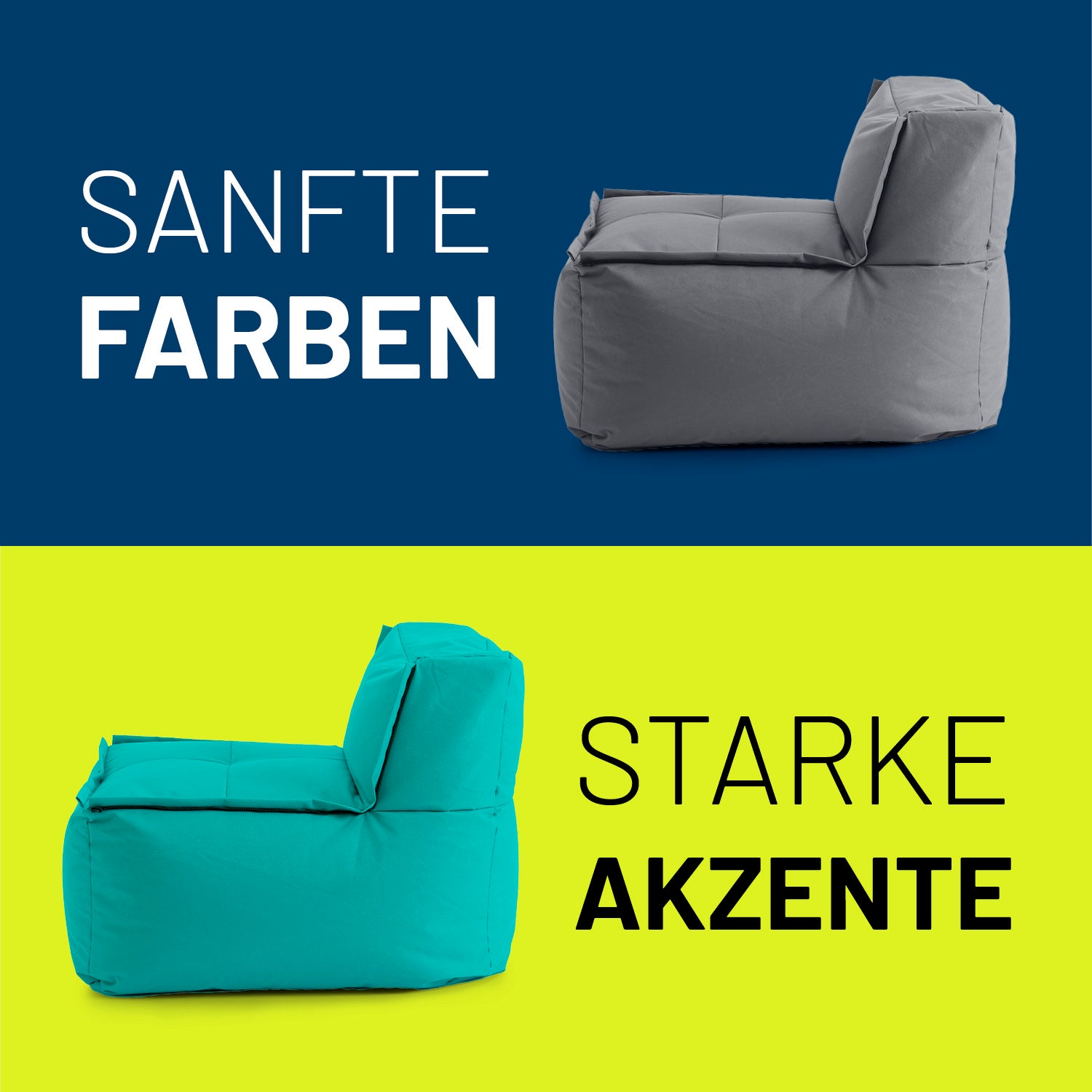 Mittelteil in Grau und Türkis auf Kontrastfarbe - Sanfte Farben & Starke Akzente.